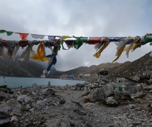Gokyo Lake with flag