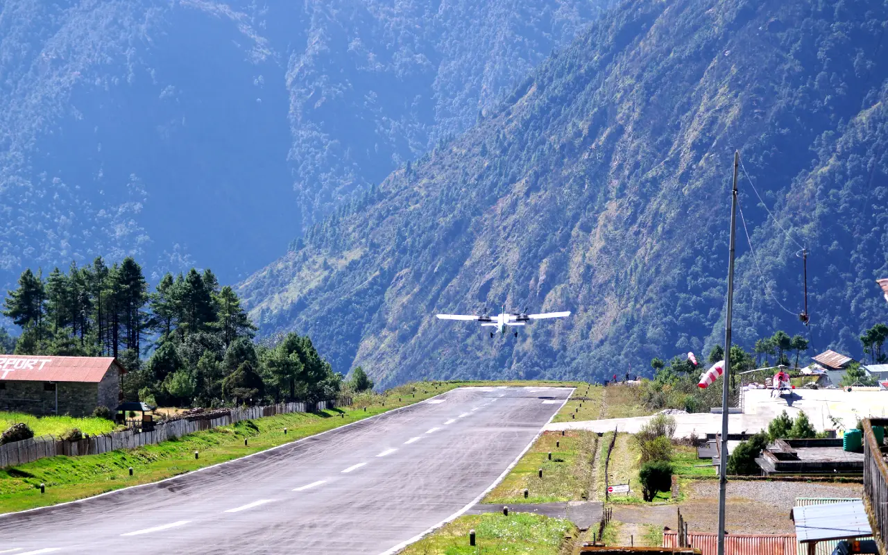 Airplane Taking Off from Lukla Airport Runway